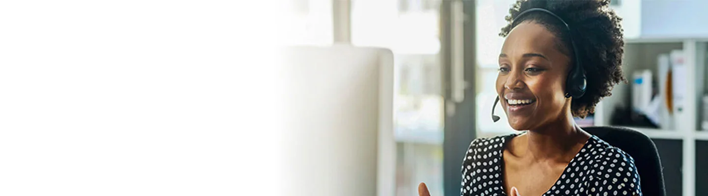 woman talking on the phone with a headset
